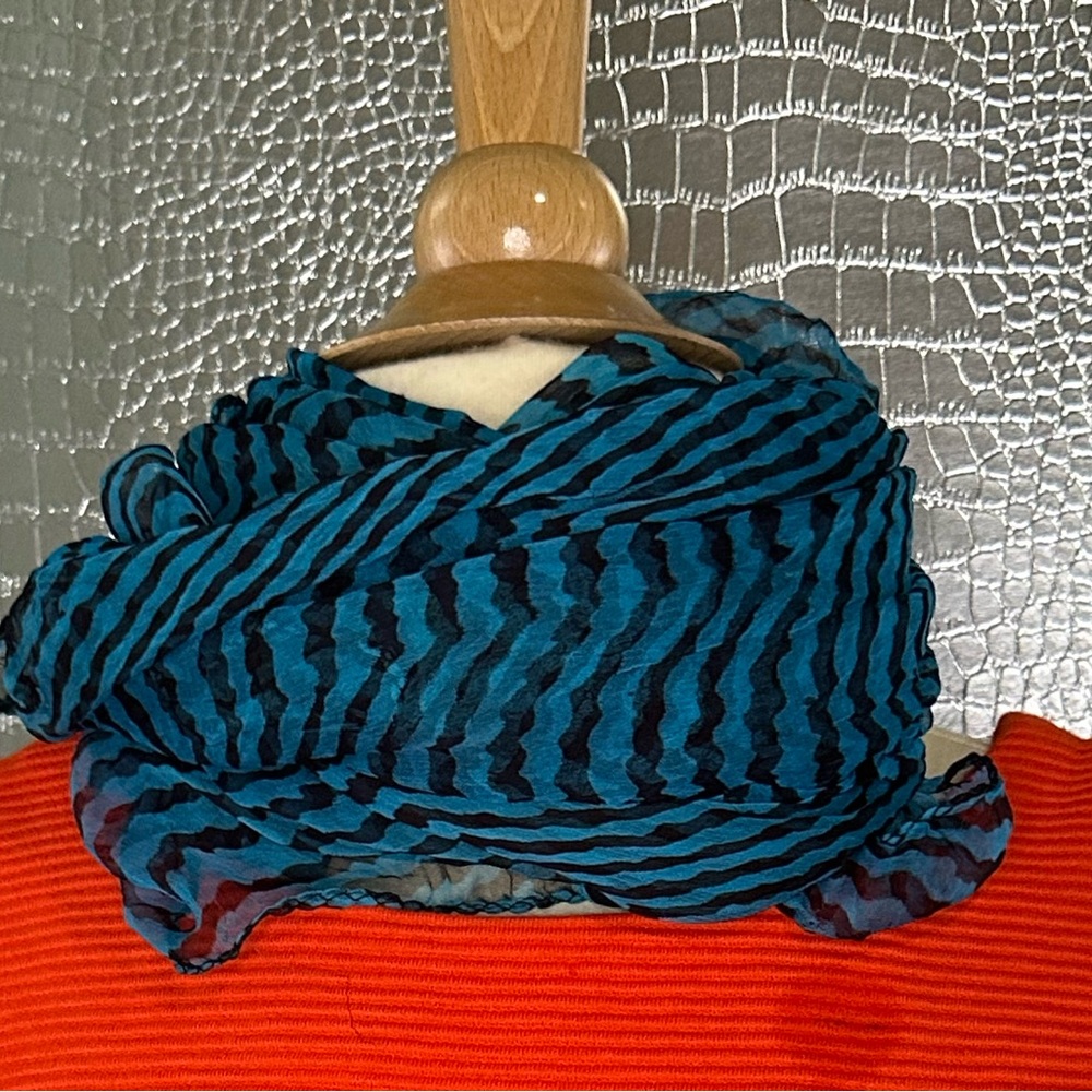 Striped Blue and Black Long Gauzy Semi Transparent Women's Scarf